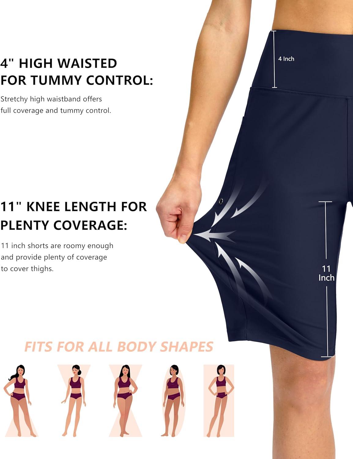 imageG GRADUAL Womens 11 Long Swim Board Shorts High Waisted Knee Length Beach Swimming Shorts for Women with Pockets LinerNavy