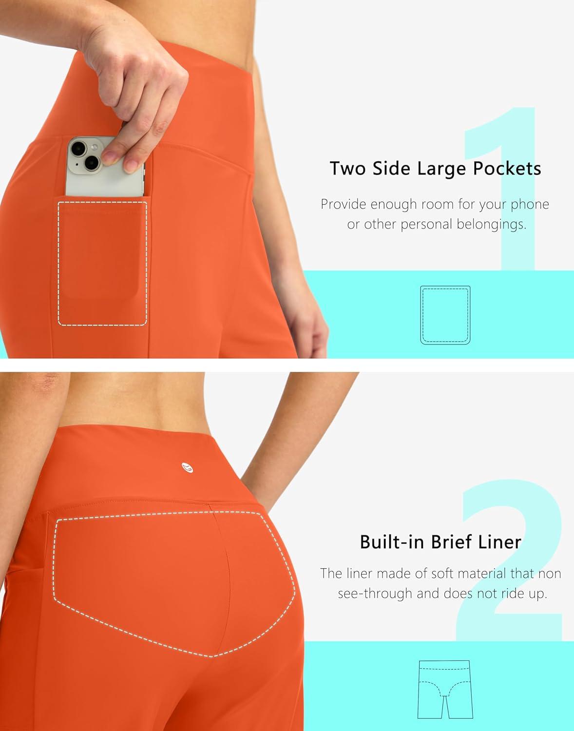 imageG GRADUAL Womens 11 Long Swim Board Shorts High Waisted Knee Length Beach Swimming Shorts for Women with Pockets LinerOrange