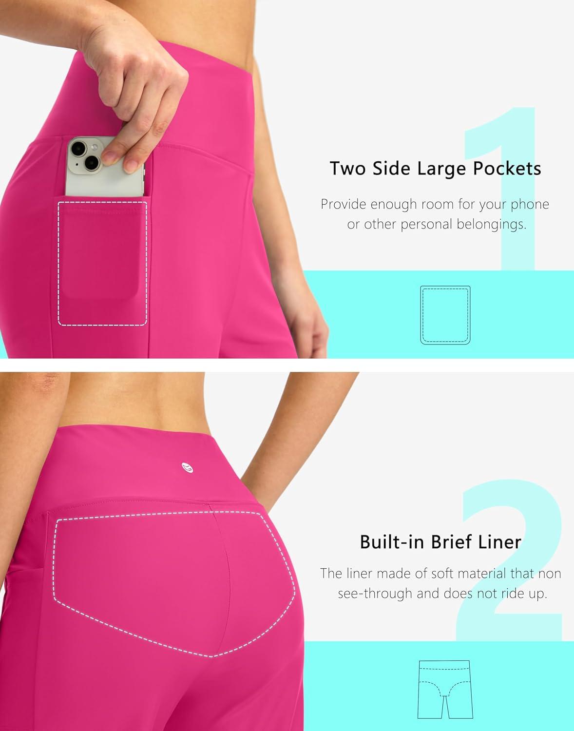 imageG GRADUAL Womens 11 Long Swim Board Shorts High Waisted Knee Length Beach Swimming Shorts for Women with Pockets LinerRosy