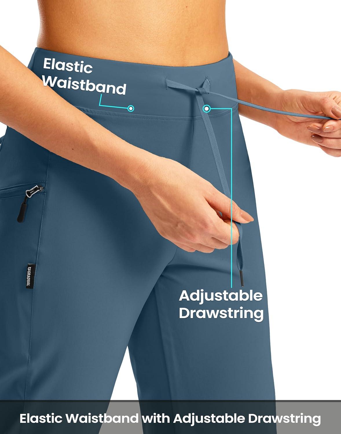 imageG GRADUAL Womens Capri Pants with 3 Zipper Pockets Lightweight Quick Dry Hiking Travel Capris Pants for Women Casual SummerDark Blue