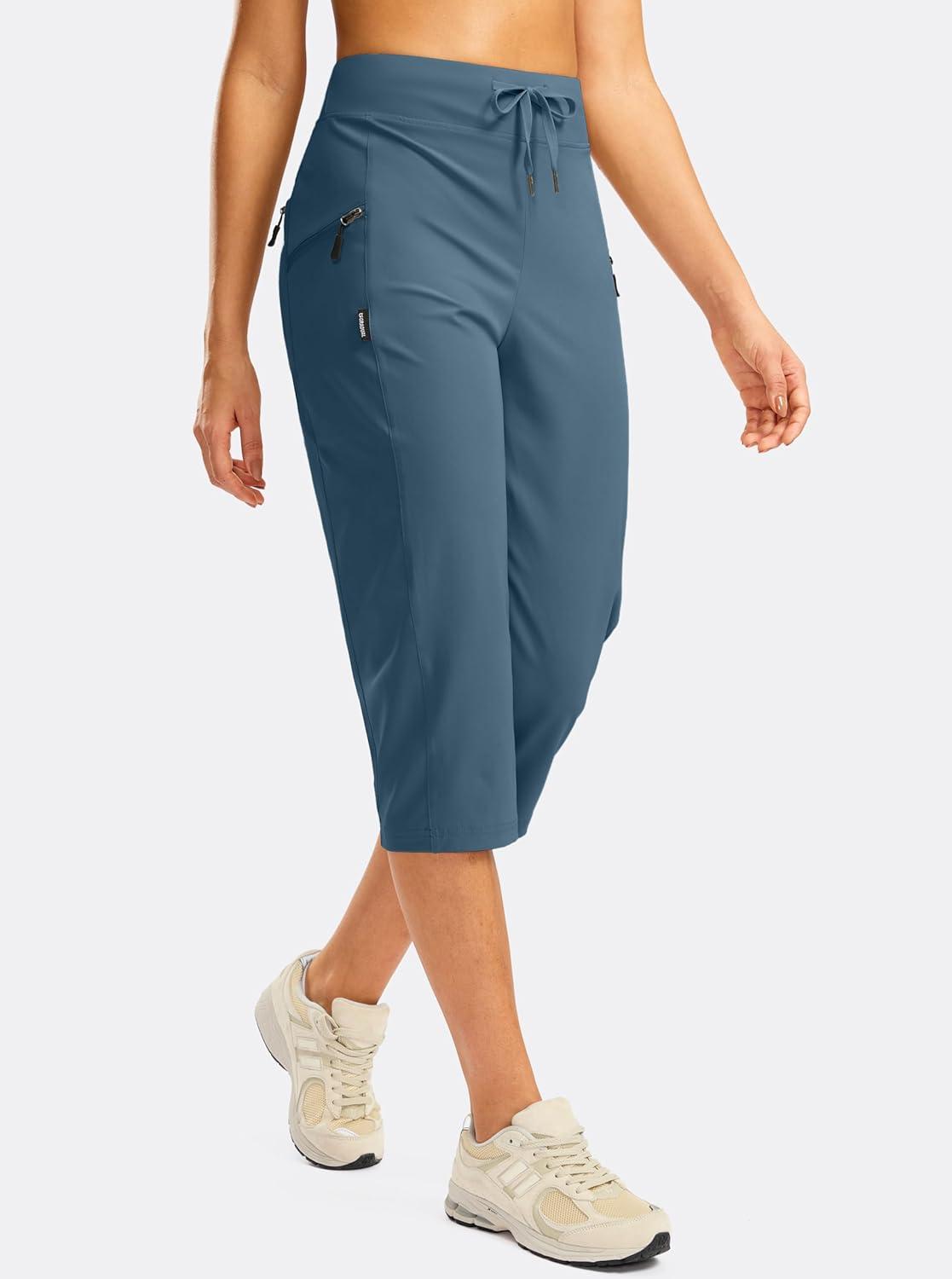 imageG GRADUAL Womens Capri Pants with 3 Zipper Pockets Lightweight Quick Dry Hiking Travel Capris Pants for Women Casual SummerDark Blue