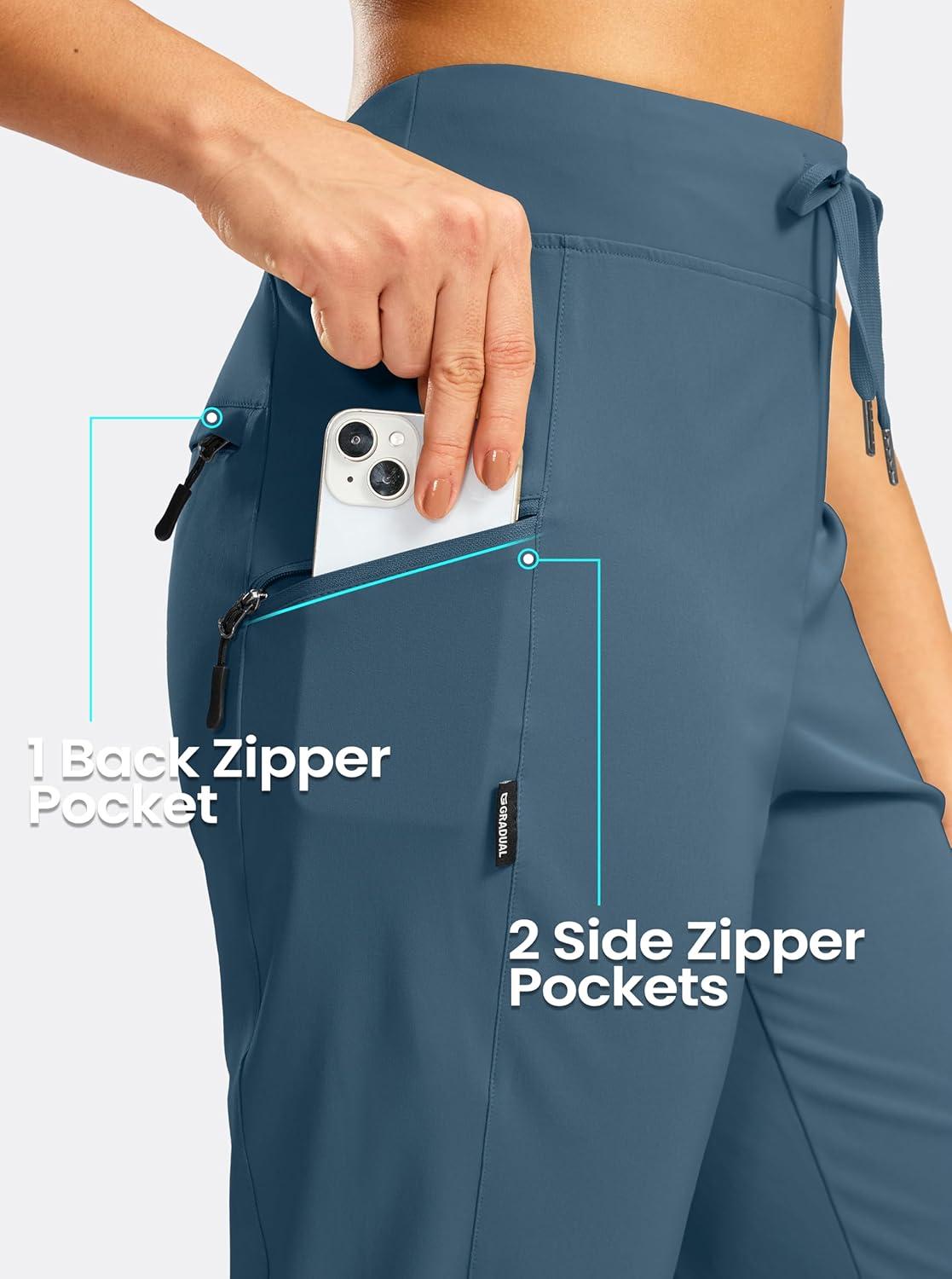 imageG GRADUAL Womens Capri Pants with 3 Zipper Pockets Lightweight Quick Dry Hiking Travel Capris Pants for Women Casual SummerDark Blue