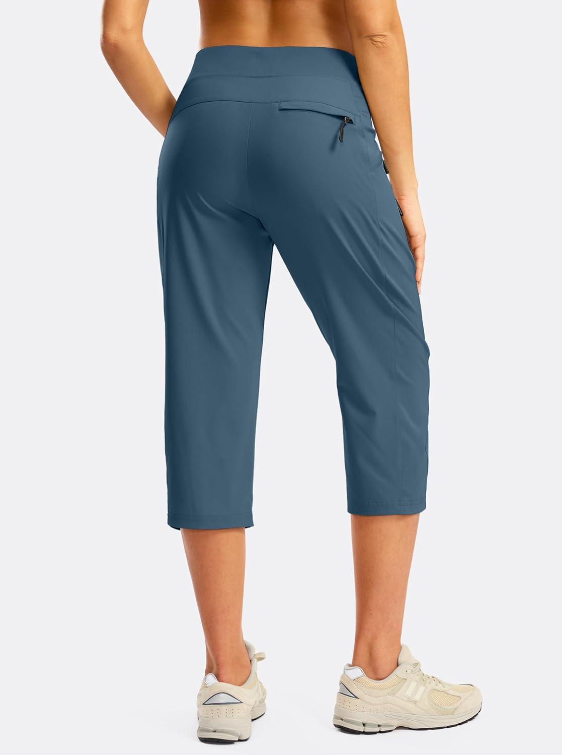 imageG GRADUAL Womens Capri Pants with 3 Zipper Pockets Lightweight Quick Dry Hiking Travel Capris Pants for Women Casual SummerDark Blue