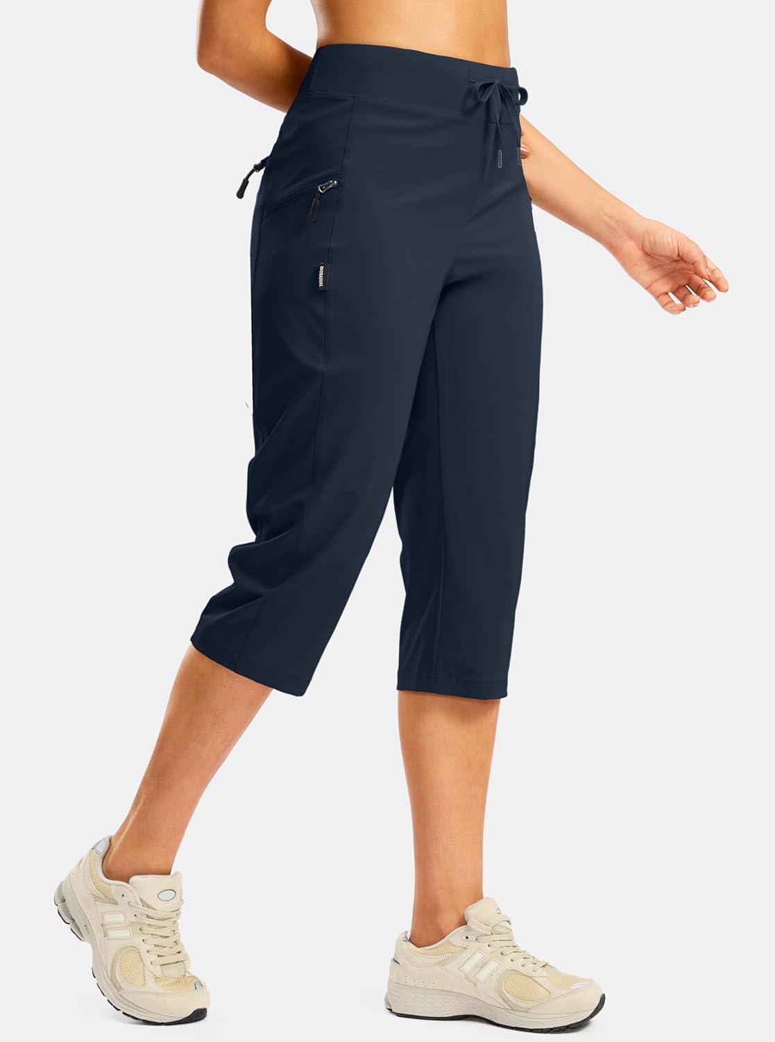 imageG GRADUAL Womens Capri Pants with 3 Zipper Pockets Lightweight Quick Dry Hiking Travel Capris Pants for Women Casual SummerNavy