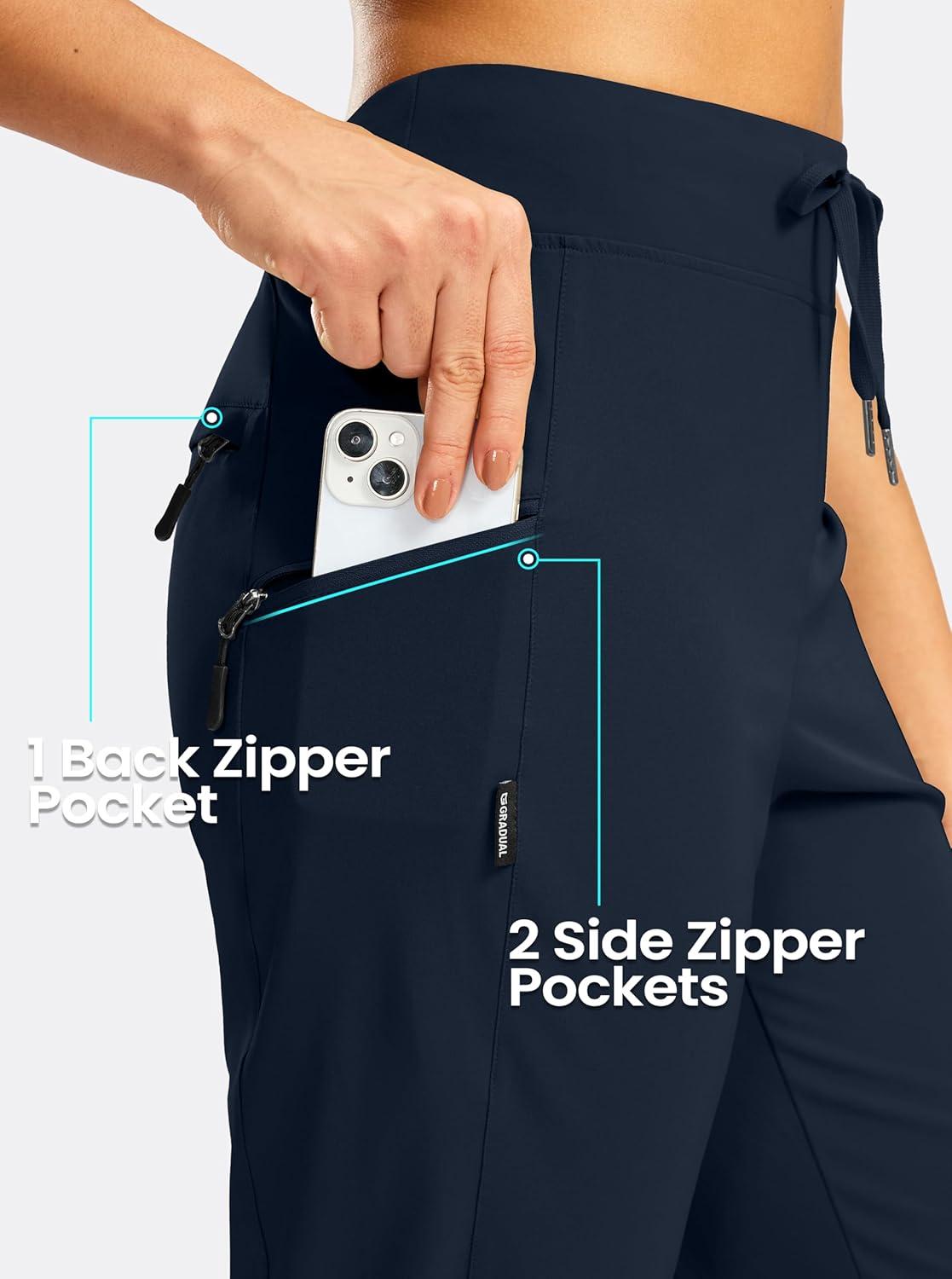 imageG GRADUAL Womens Capri Pants with 3 Zipper Pockets Lightweight Quick Dry Hiking Travel Capris Pants for Women Casual SummerNavy