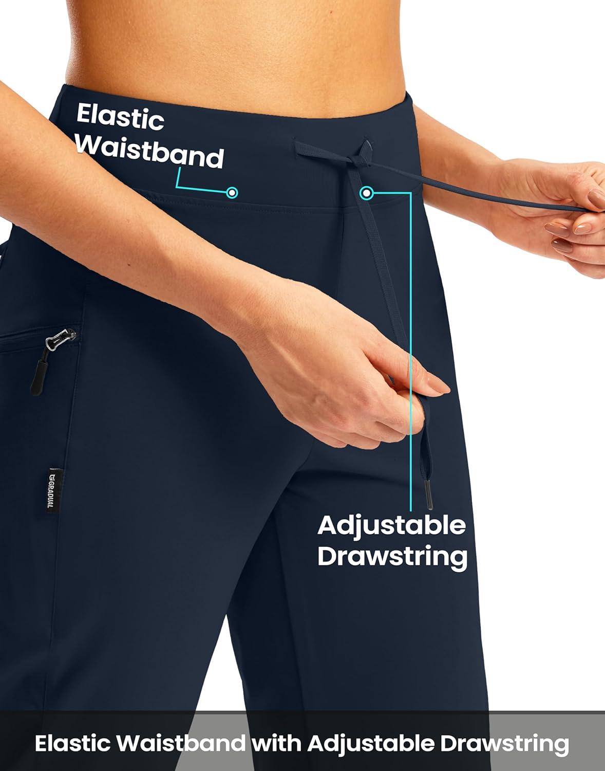 imageG GRADUAL Womens Capri Pants with 3 Zipper Pockets Lightweight Quick Dry Hiking Travel Capris Pants for Women Casual SummerNavy