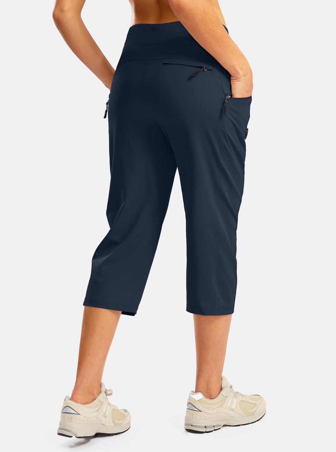 imageG GRADUAL Womens Capri Pants with 3 Zipper Pockets Lightweight Quick Dry Hiking Travel Capris Pants for Women Casual SummerNavy