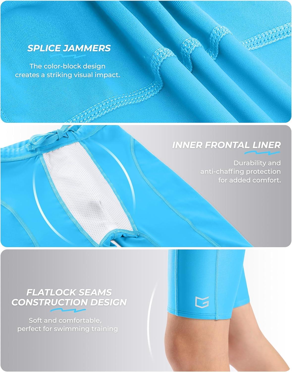 imageG Gradual Boys Swim Jammers Youth Competitive Swim Team Trunks Quick Dry Stretch Racing Swimsuit Swimming Shorts for BoyLight Blue