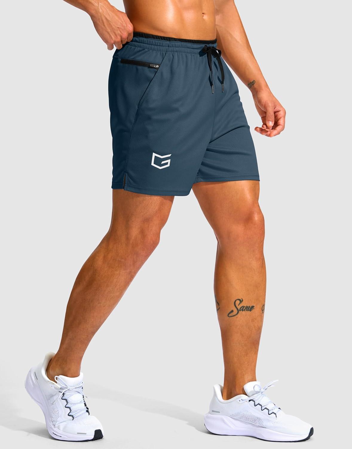 imageG Gradual Mens Running Athletic Shorts with Zipper Pocket 5 7 Lightweight Quick Dry Gym Workout Shorts for Tennis ActiveDusty Blue