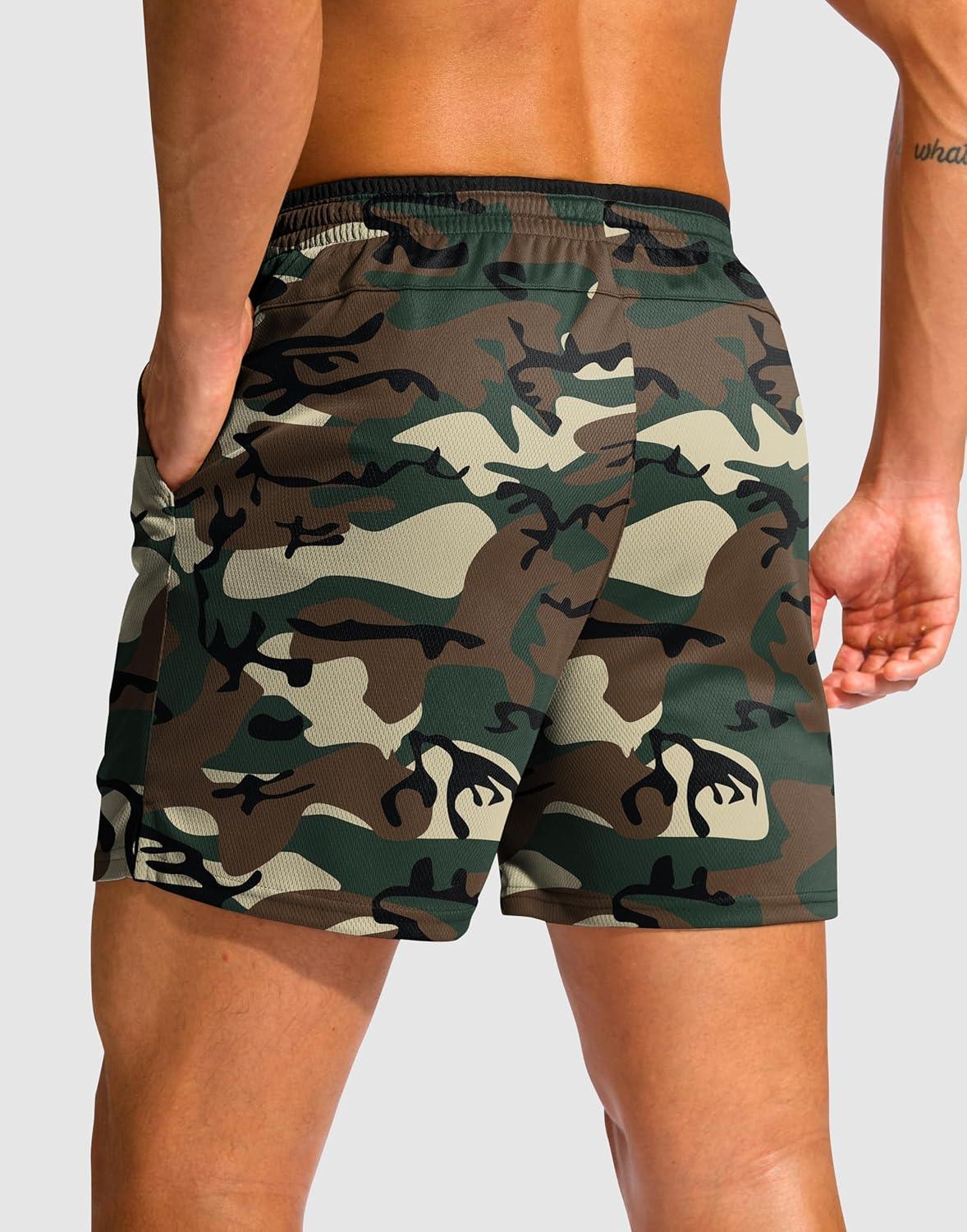 imageG Gradual Mens Running Athletic Shorts with Zipper Pocket 5 7 Lightweight Quick Dry Gym Workout Shorts for Tennis ActiveGreen Camo
