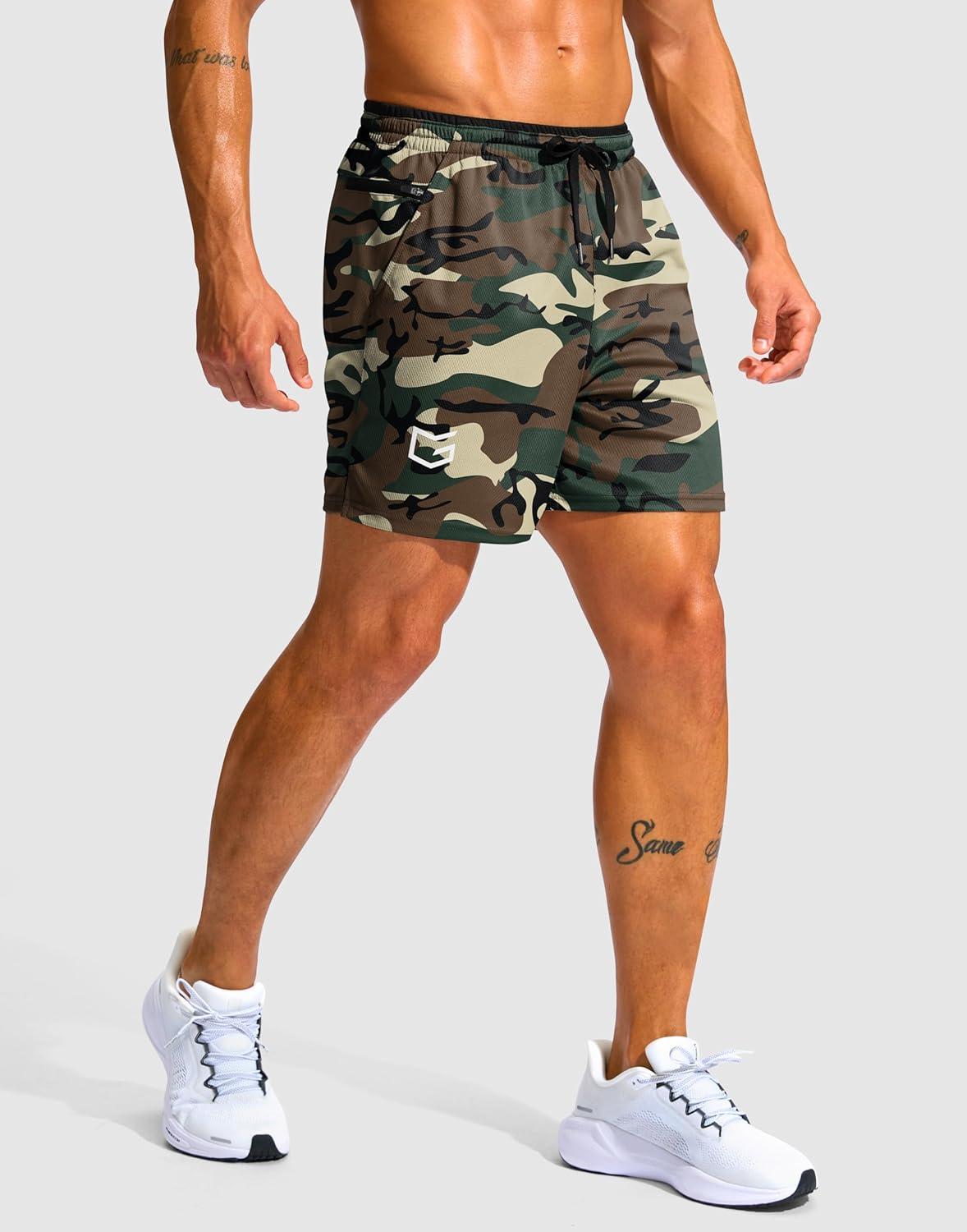 imageG Gradual Mens Running Athletic Shorts with Zipper Pocket 5 7 Lightweight Quick Dry Gym Workout Shorts for Tennis ActiveGreen Camo