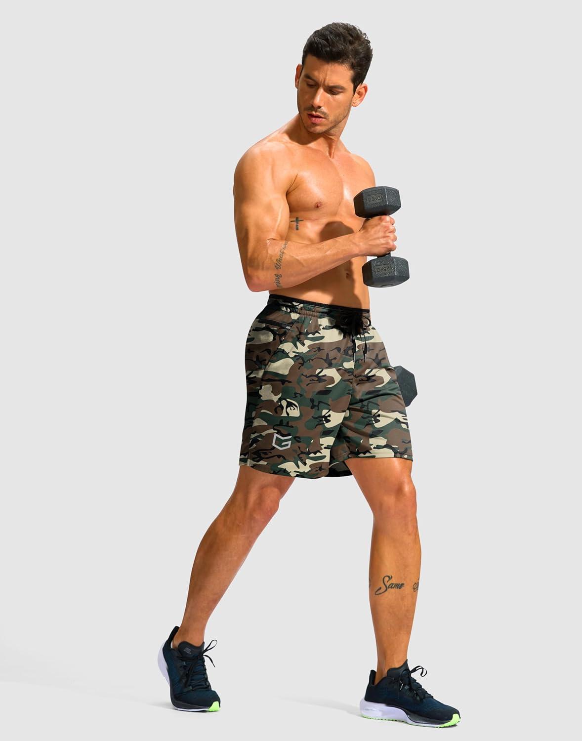 imageG Gradual Mens Running Athletic Shorts with Zipper Pocket 5 7 Lightweight Quick Dry Gym Workout Shorts for Tennis ActiveGreen Camo