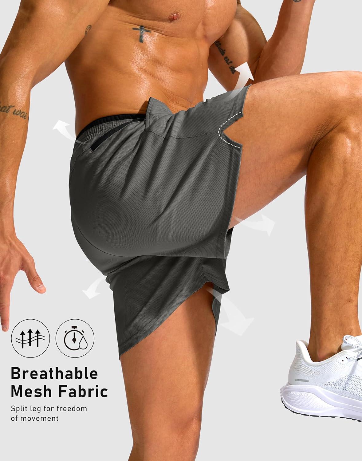 imageG Gradual Mens Running Athletic Shorts with Zipper Pocket 5 7 Lightweight Quick Dry Gym Workout Shorts for Tennis ActiveGrey