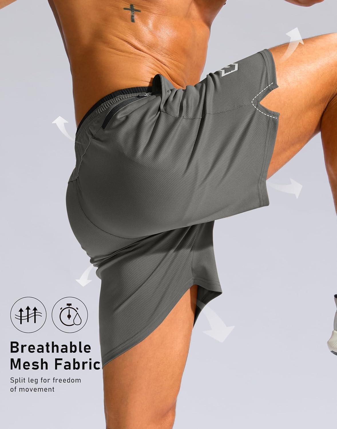 imageG Gradual Mens Running Athletic Shorts with Zipper Pocket 5 7 Lightweight Quick Dry Gym Workout Shorts for Tennis ActiveGrey
