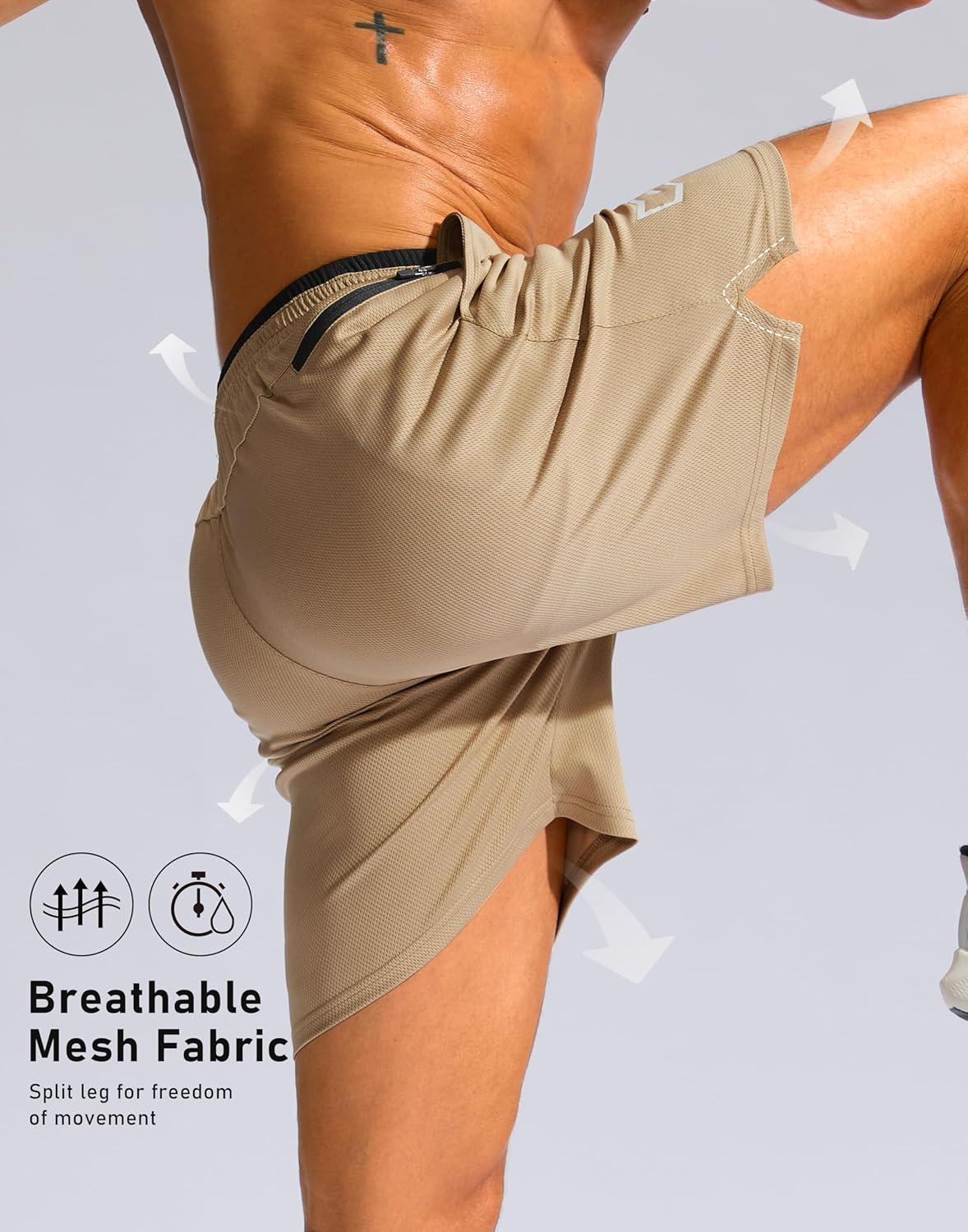 imageG Gradual Mens Running Athletic Shorts with Zipper Pocket 5 7 Lightweight Quick Dry Gym Workout Shorts for Tennis ActiveKhaki
