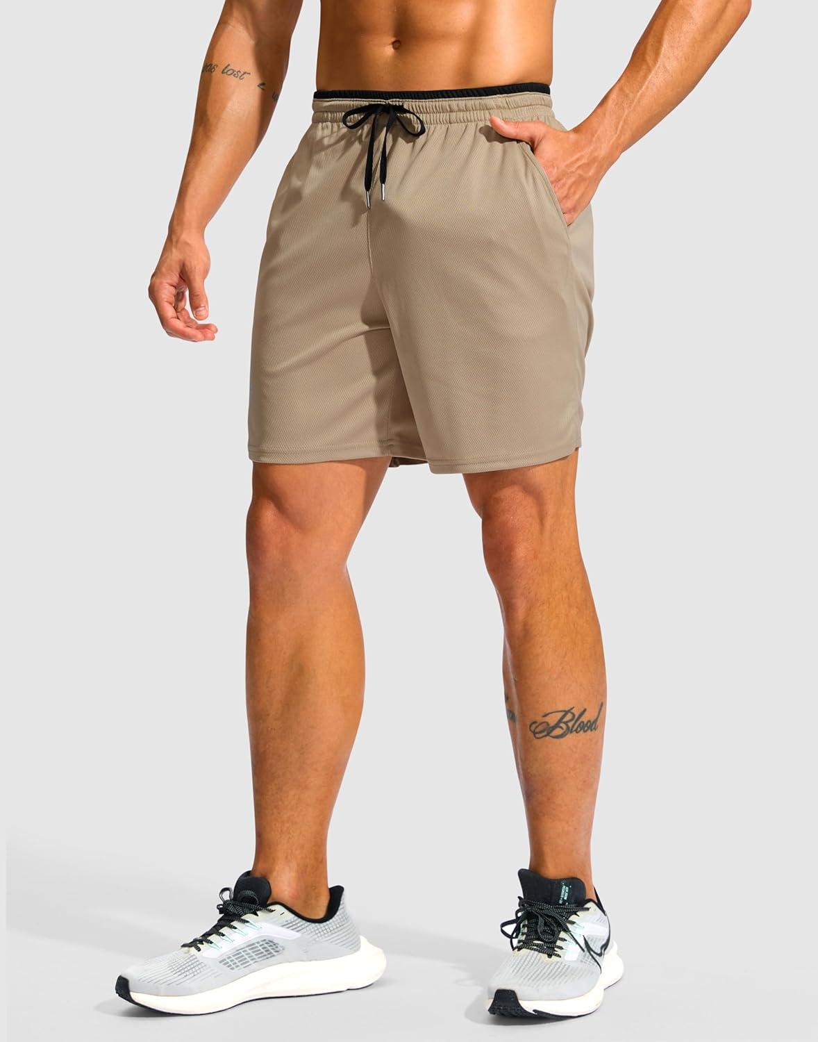 imageG Gradual Mens Running Athletic Shorts with Zipper Pocket 5 7 Lightweight Quick Dry Gym Workout Shorts for Tennis ActiveKhaki