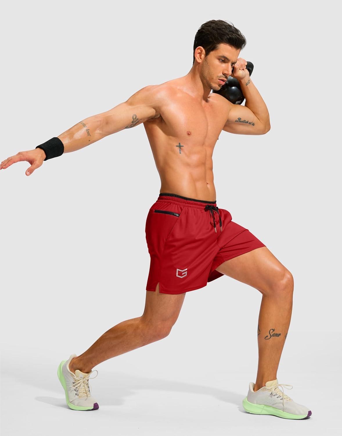 imageG Gradual Mens Running Athletic Shorts with Zipper Pocket 5 7 Lightweight Quick Dry Gym Workout Shorts for Tennis ActiveRed