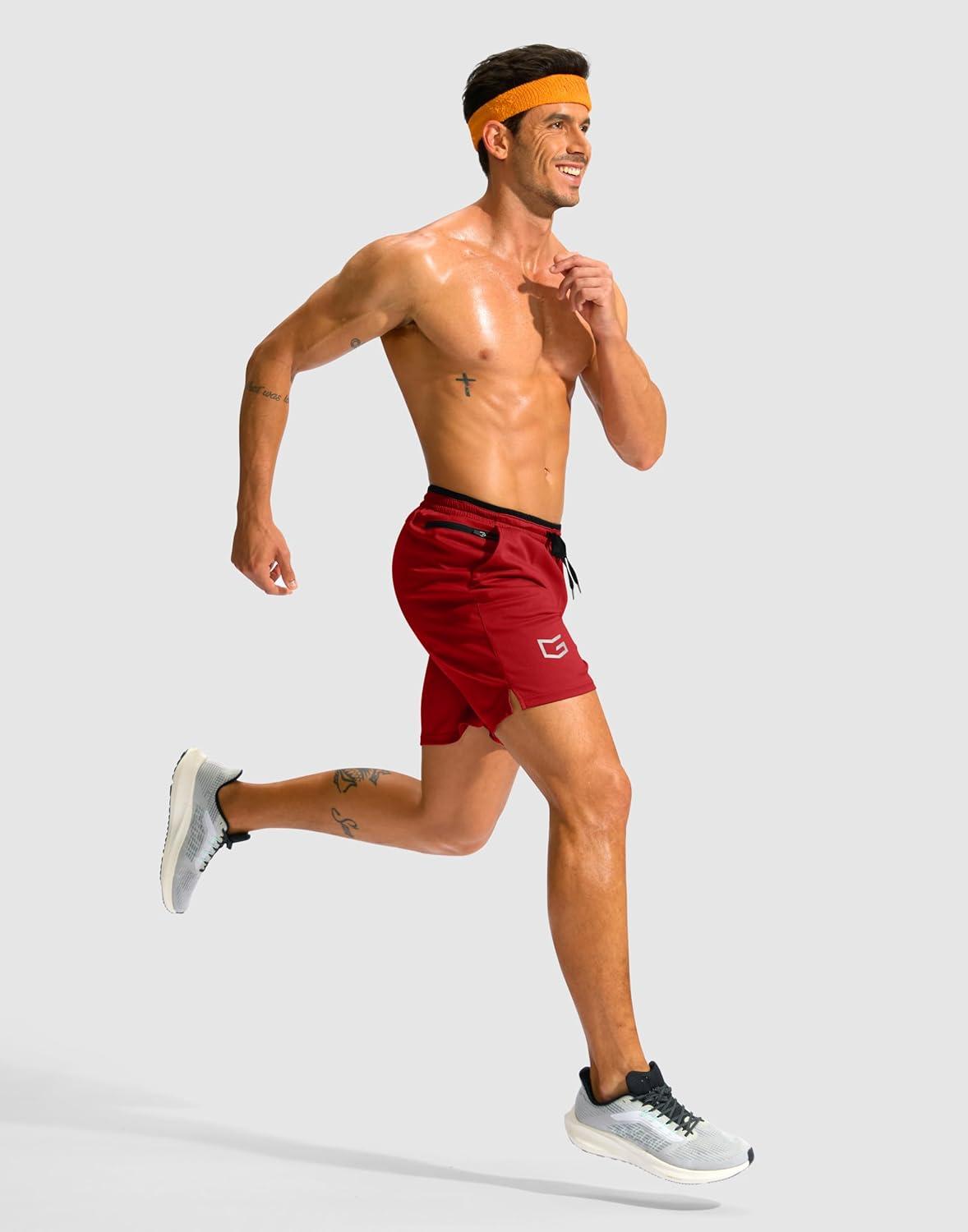 imageG Gradual Mens Running Athletic Shorts with Zipper Pocket 5 7 Lightweight Quick Dry Gym Workout Shorts for Tennis ActiveRed
