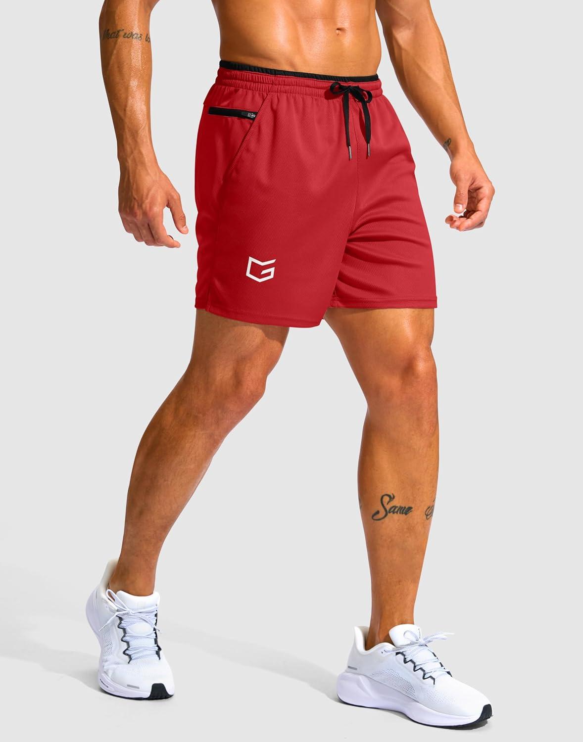 imageG Gradual Mens Running Athletic Shorts with Zipper Pocket 5 7 Lightweight Quick Dry Gym Workout Shorts for Tennis ActiveRed
