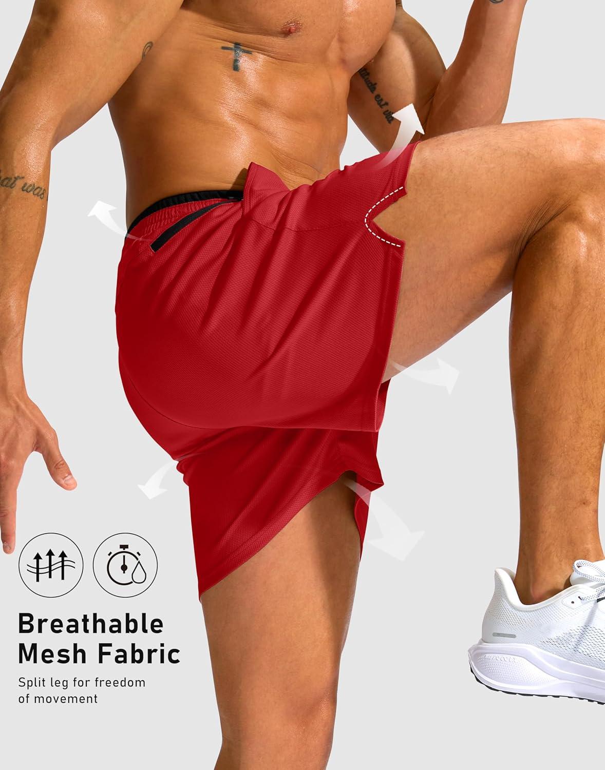 imageG Gradual Mens Running Athletic Shorts with Zipper Pocket 5 7 Lightweight Quick Dry Gym Workout Shorts for Tennis ActiveRed
