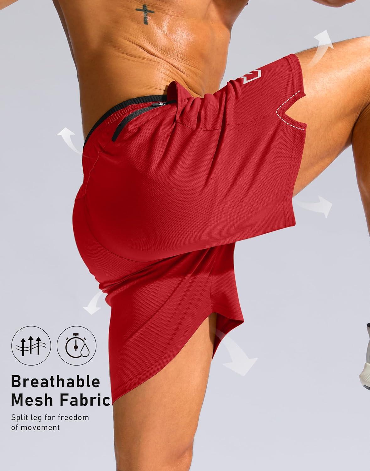 imageG Gradual Mens Running Athletic Shorts with Zipper Pocket 5 7 Lightweight Quick Dry Gym Workout Shorts for Tennis ActiveRed