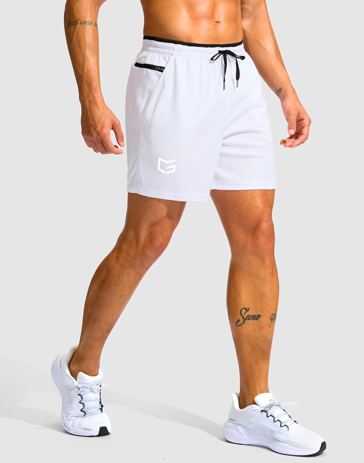imageG Gradual Mens Running Athletic Shorts with Zipper Pocket 5 7 Lightweight Quick Dry Gym Workout Shorts for Tennis ActiveWhite