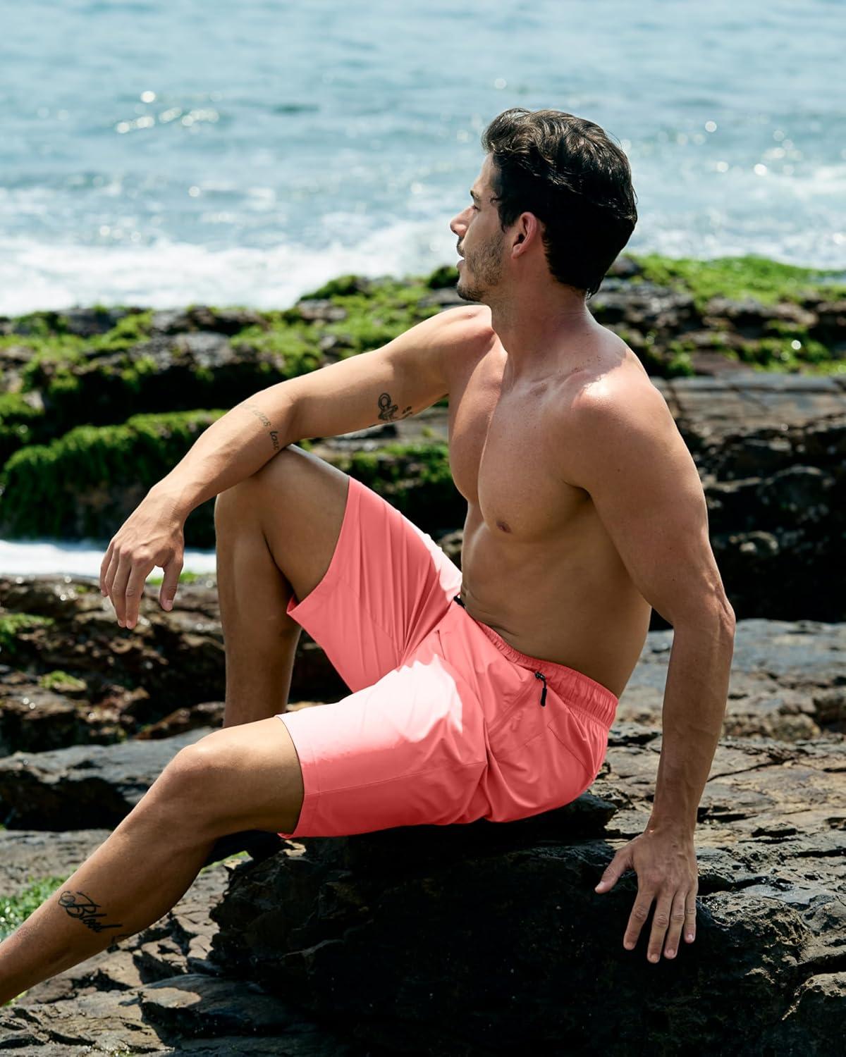 imageG Gradual Mens Swim Trunks 9 Quick Dry Swimming Board Shorts with Zipper Pockets Swimwear Bathing Suit for Men No LinerHyper Pink