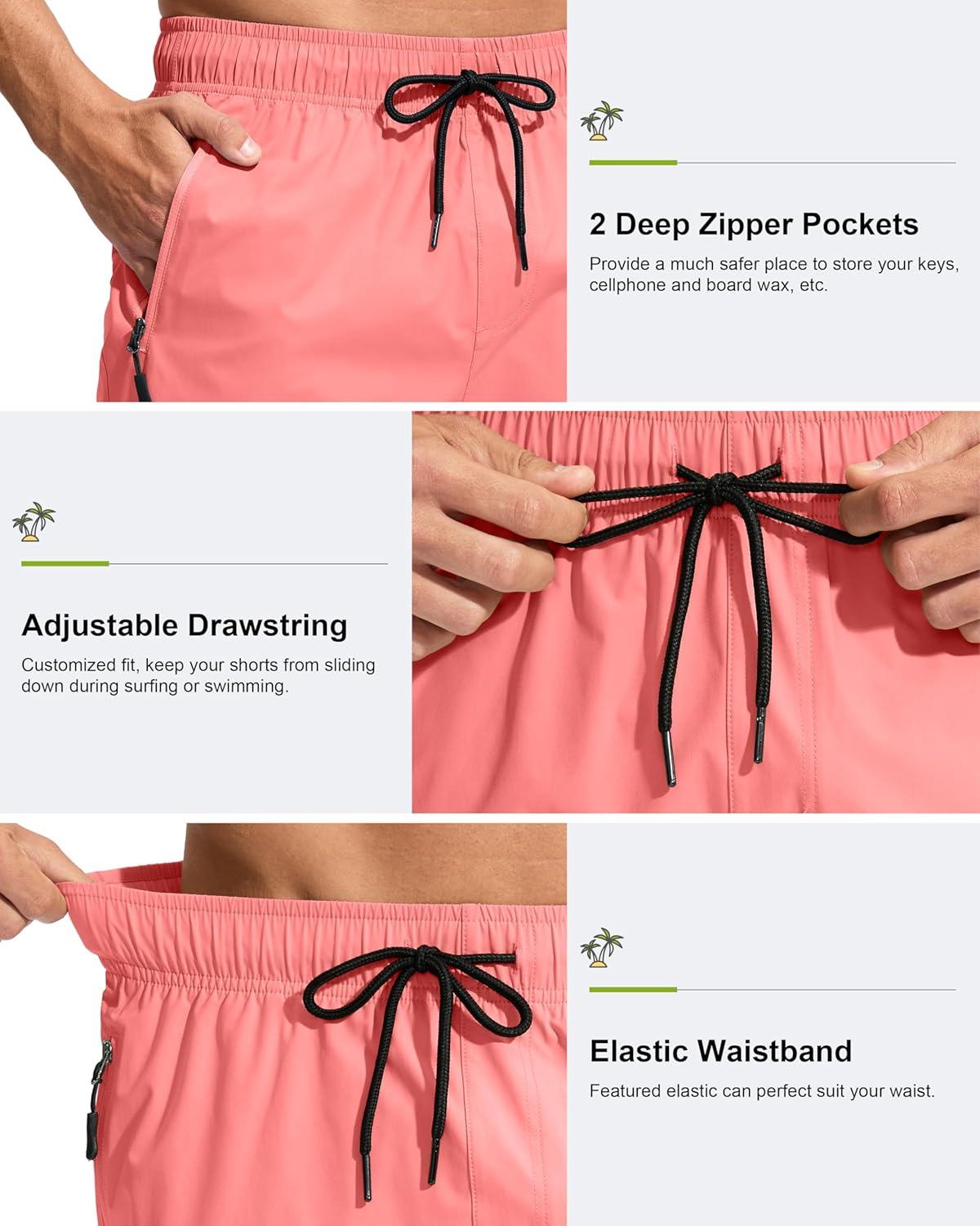 imageG Gradual Mens Swim Trunks 9 Quick Dry Swimming Board Shorts with Zipper Pockets Swimwear Bathing Suit for Men No LinerHyper Pink