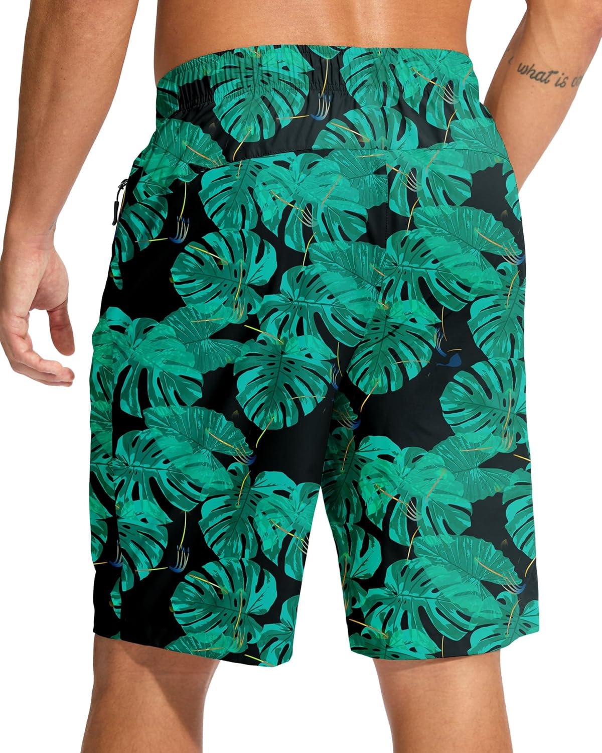 imageG Gradual Mens Swim Trunks 9 Quick Dry Swimming Board Shorts with Zipper Pockets Swimwear Bathing Suit for Men No LinerLeaf
