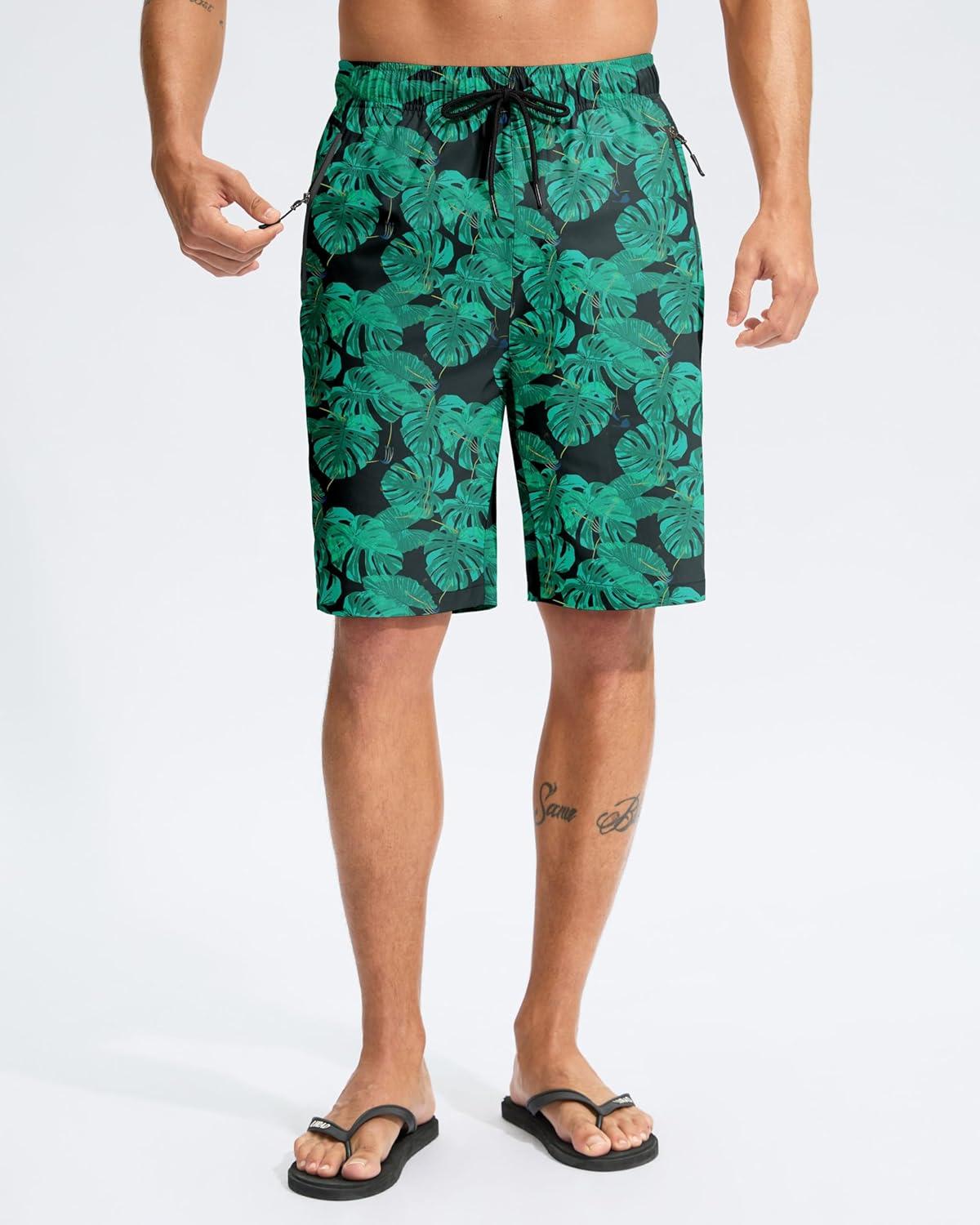 imageG Gradual Mens Swim Trunks 9 Quick Dry Swimming Board Shorts with Zipper Pockets Swimwear Bathing Suit for Men No LinerLeaf