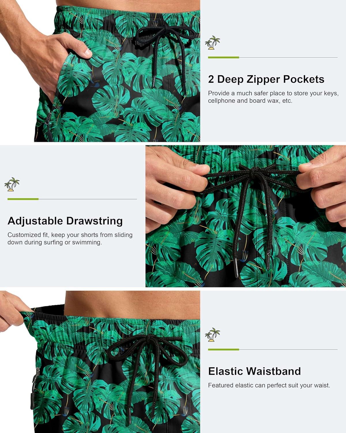 imageG Gradual Mens Swim Trunks 9 Quick Dry Swimming Board Shorts with Zipper Pockets Swimwear Bathing Suit for Men No LinerLeaf