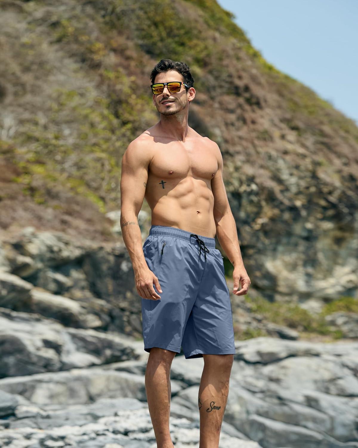 imageG Gradual Mens Swim Trunks 9 Quick Dry Swimming Board Shorts with Zipper Pockets Swimwear Bathing Suit for Men No LinerLight Blue