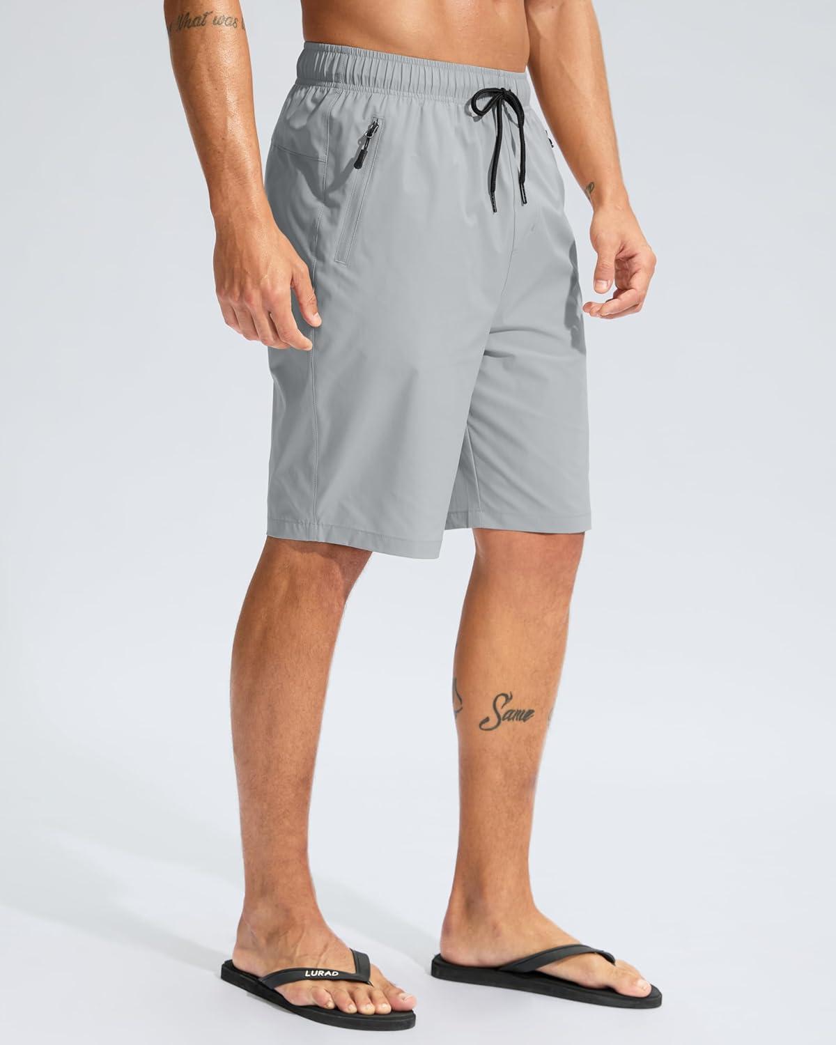 imageG Gradual Mens Swim Trunks 9 Quick Dry Swimming Board Shorts with Zipper Pockets Swimwear Bathing Suit for Men No LinerLight Grey