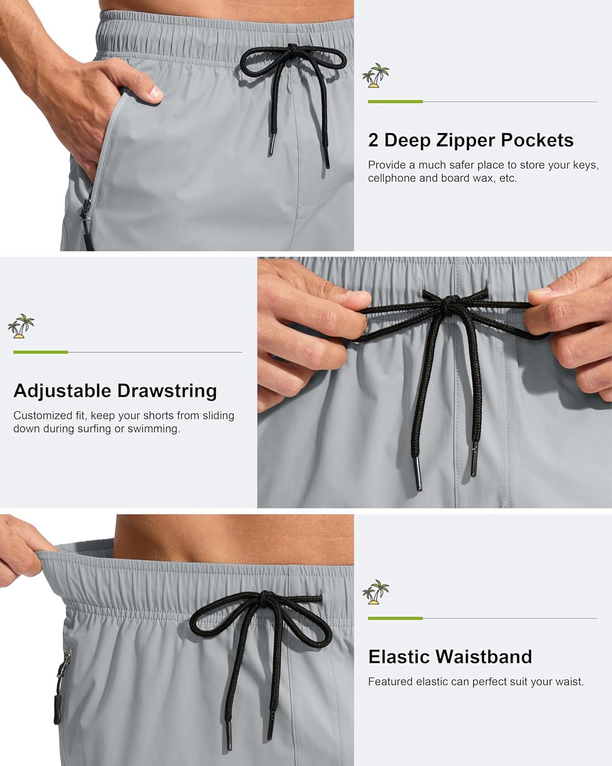 imageG Gradual Mens Swim Trunks 9 Quick Dry Swimming Board Shorts with Zipper Pockets Swimwear Bathing Suit for Men No LinerLight Grey