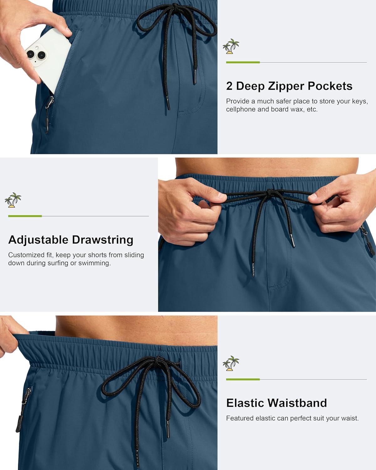 imageG Gradual Mens Swim Trunks 9 Quick Dry Swimming Board Shorts with Zipper Pockets Swimwear Bathing Suit for Men No LinerMidnight