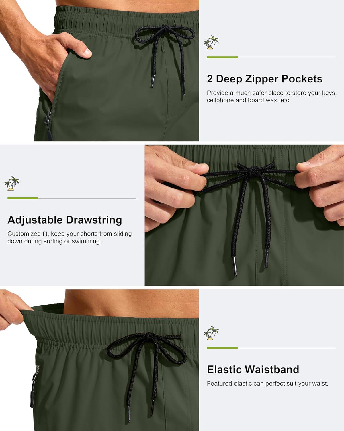 imageG Gradual Mens Swim Trunks 9 Quick Dry Swimming Board Shorts with Zipper Pockets Swimwear Bathing Suit for Men No LinerOlive