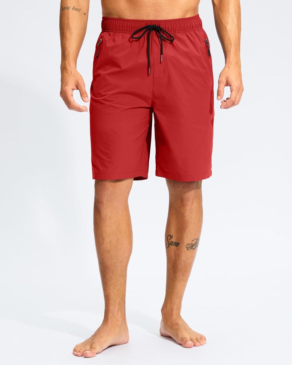 imageG Gradual Mens Swim Trunks 9 Quick Dry Swimming Board Shorts with Zipper Pockets Swimwear Bathing Suit for Men No LinerRed