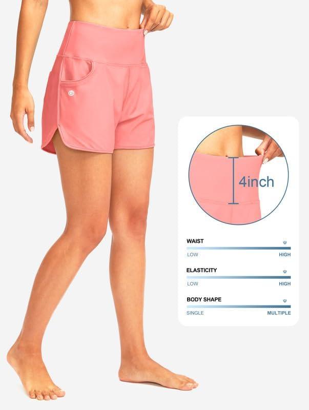 imageG Gradual Womens 3 High Waisted Swim Board Shorts with Pockets Quick Dry Swimsuit Bottoms Bathing Suit for Women with LinerHyper Pink
