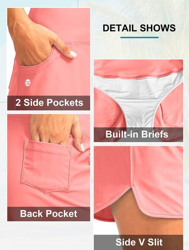 imageG Gradual Womens 3 High Waisted Swim Board Shorts with Pockets Quick Dry Swimsuit Bottoms Bathing Suit for Women with LinerHyper Pink