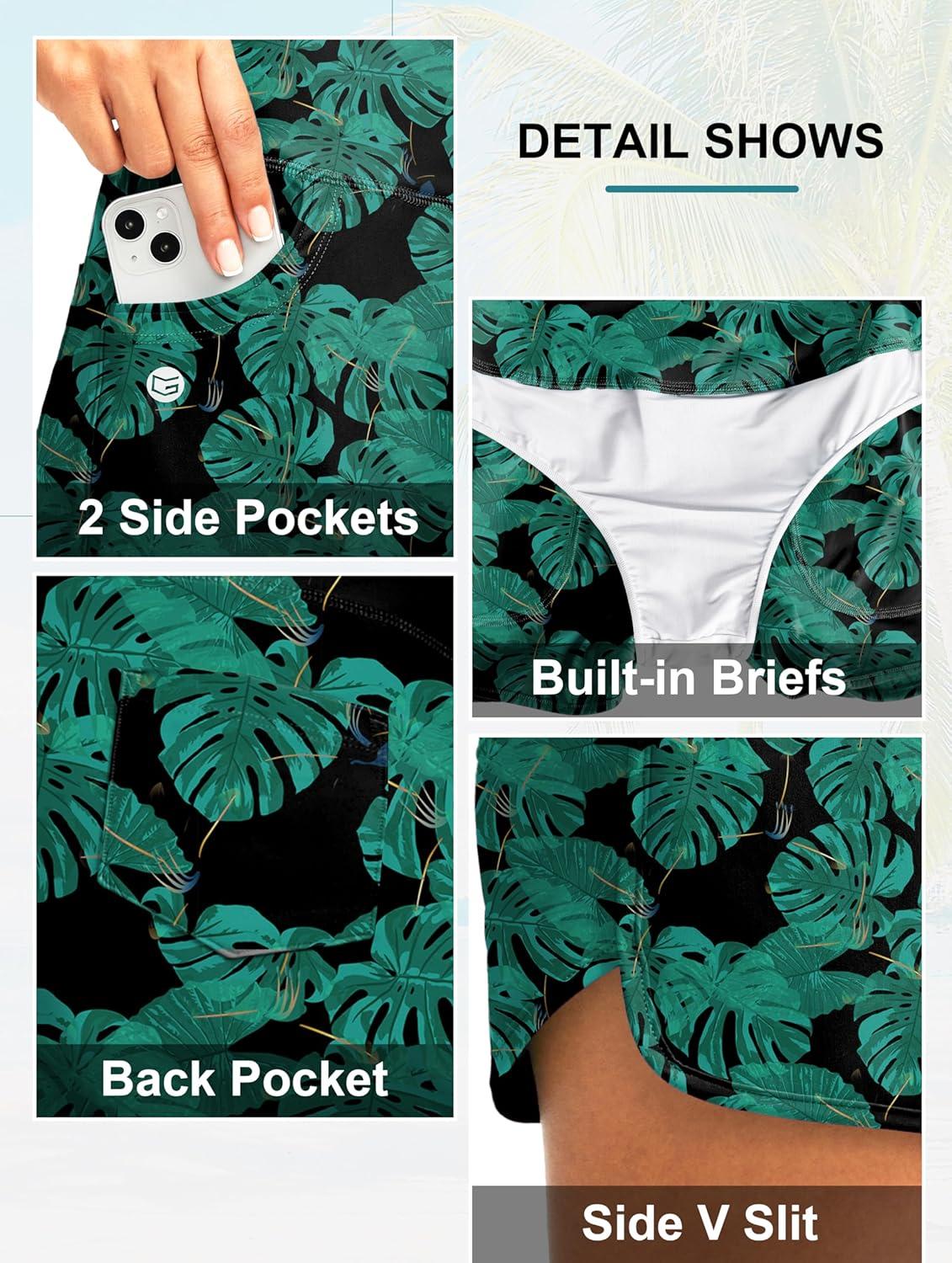 imageG Gradual Womens 3 High Waisted Swim Board Shorts with Pockets Quick Dry Swimsuit Bottoms Bathing Suit for Women with LinerLeaf