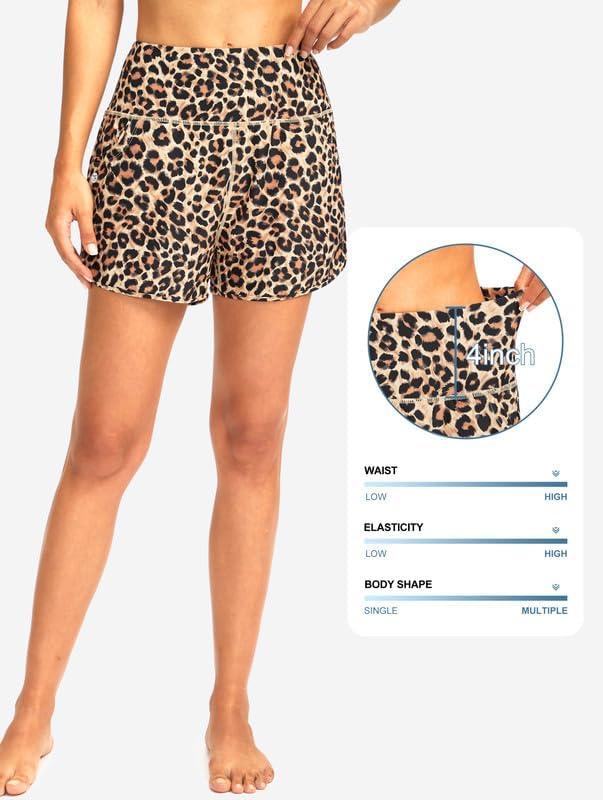 imageG Gradual Womens 3 High Waisted Swim Board Shorts with Pockets Quick Dry Swimsuit Bottoms Bathing Suit for Women with LinerLeopard