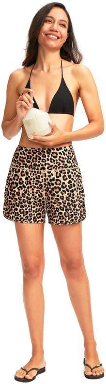 imageG Gradual Womens 3 High Waisted Swim Board Shorts with Pockets Quick Dry Swimsuit Bottoms Bathing Suit for Women with LinerLeopard
