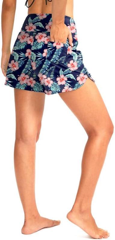 imageG Gradual Womens 3 High Waisted Swim Board Shorts with Pockets Quick Dry Swimsuit Bottoms Bathing Suit for Women with LinerNavy Flower