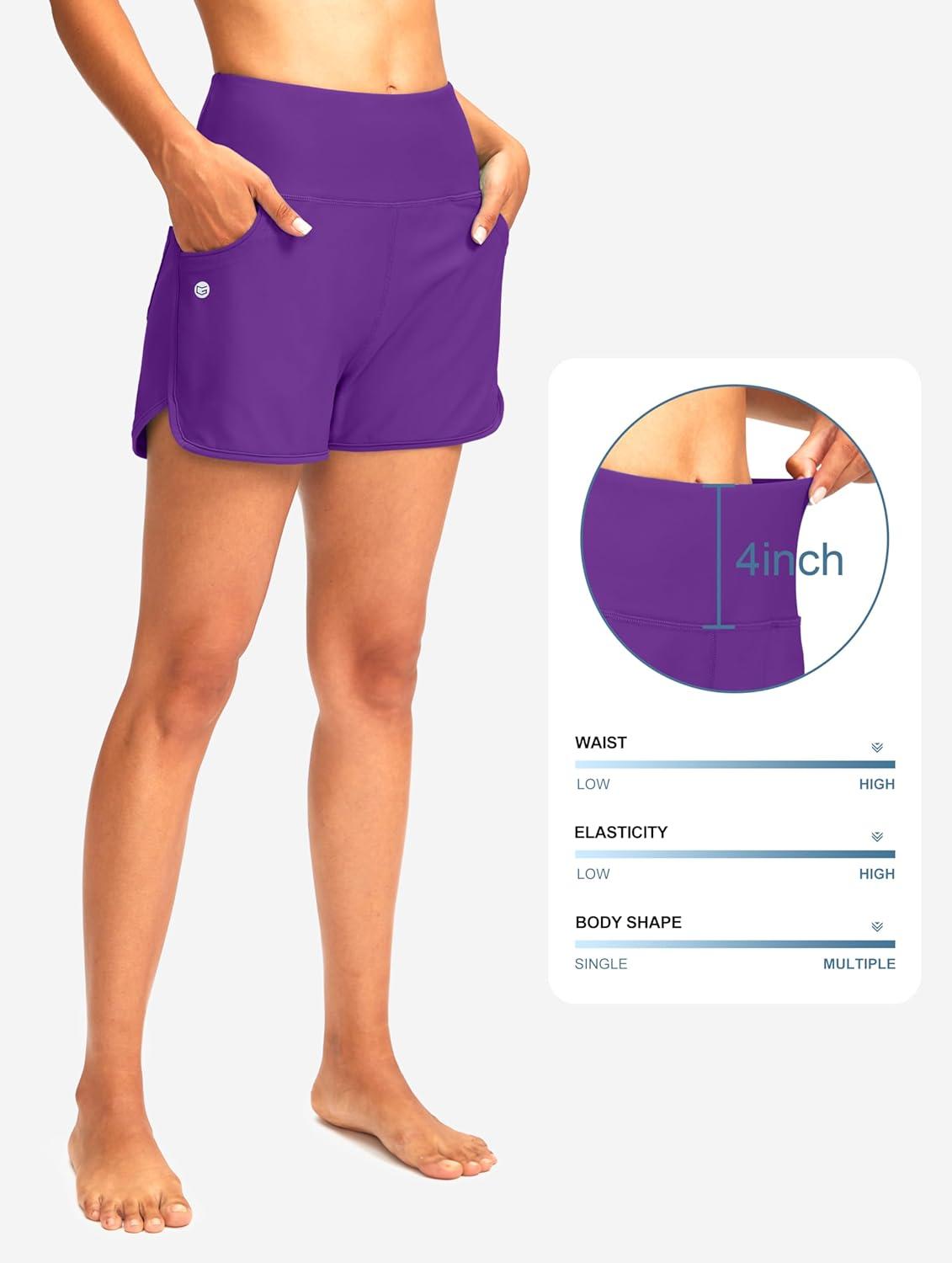 imageG Gradual Womens 3 High Waisted Swim Board Shorts with Pockets Quick Dry Swimsuit Bottoms Bathing Suit for Women with LinerPurple