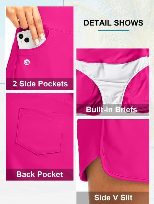 imageG Gradual Womens 3 High Waisted Swim Board Shorts with Pockets Quick Dry Swimsuit Bottoms Bathing Suit for Women with LinerRosy