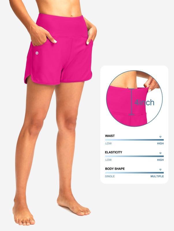 imageG Gradual Womens 3 High Waisted Swim Board Shorts with Pockets Quick Dry Swimsuit Bottoms Bathing Suit for Women with LinerRosy