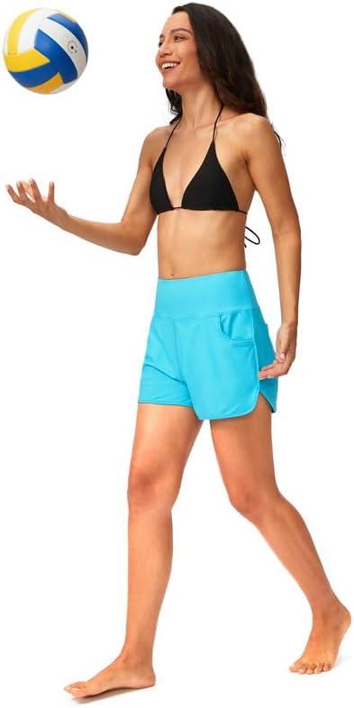 imageG Gradual Womens 3 High Waisted Swim Board Shorts with Pockets Quick Dry Swimsuit Bottoms Bathing Suit for Women with LinerSky Blue
