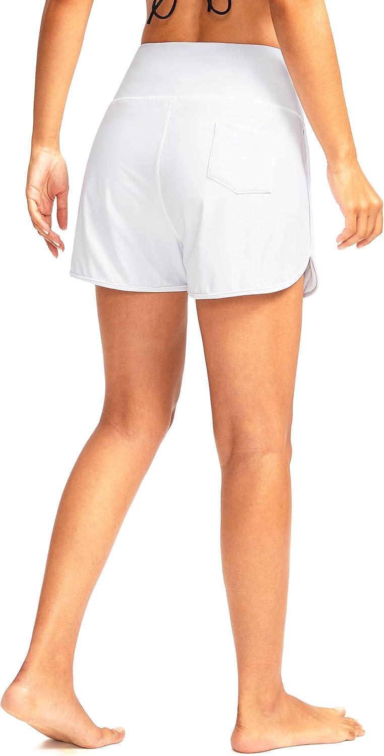 imageG Gradual Womens 3 High Waisted Swim Board Shorts with Pockets Quick Dry Swimsuit Bottoms Bathing Suit for Women with LinerWhite