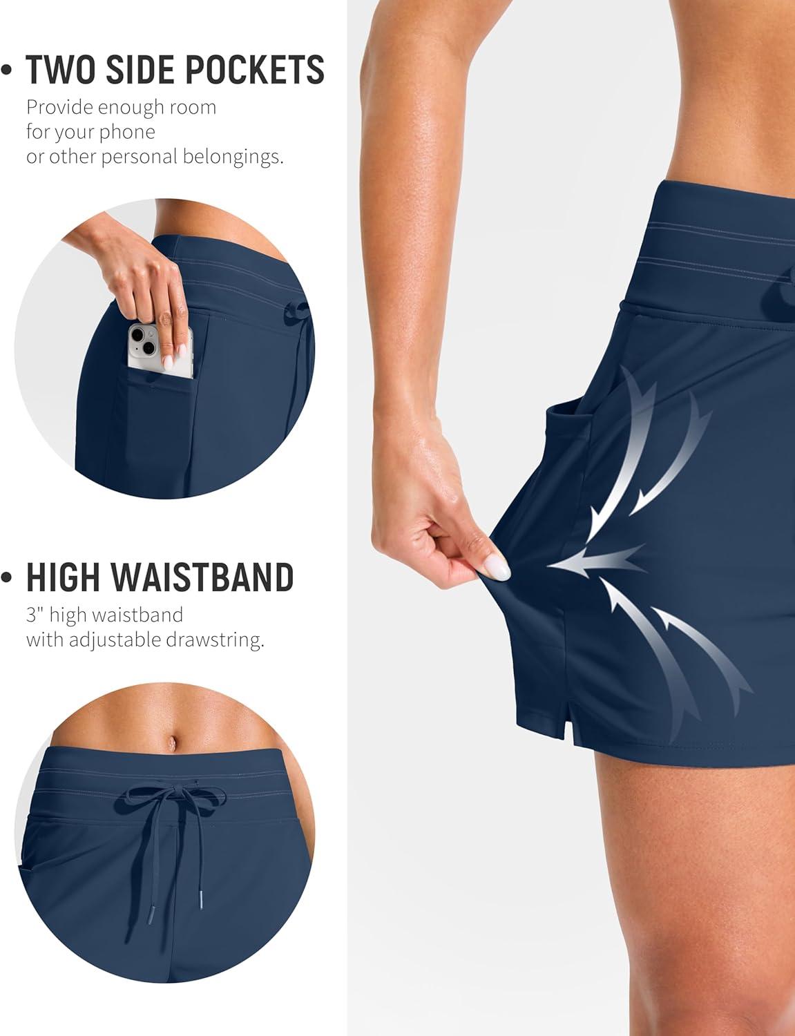imageG Gradual Womens 4 High Waisted Swim Board Shorts with Pockets Quick Dry Swimming Swimsuit Bathing Suit Bottoms for WomenDark Blue