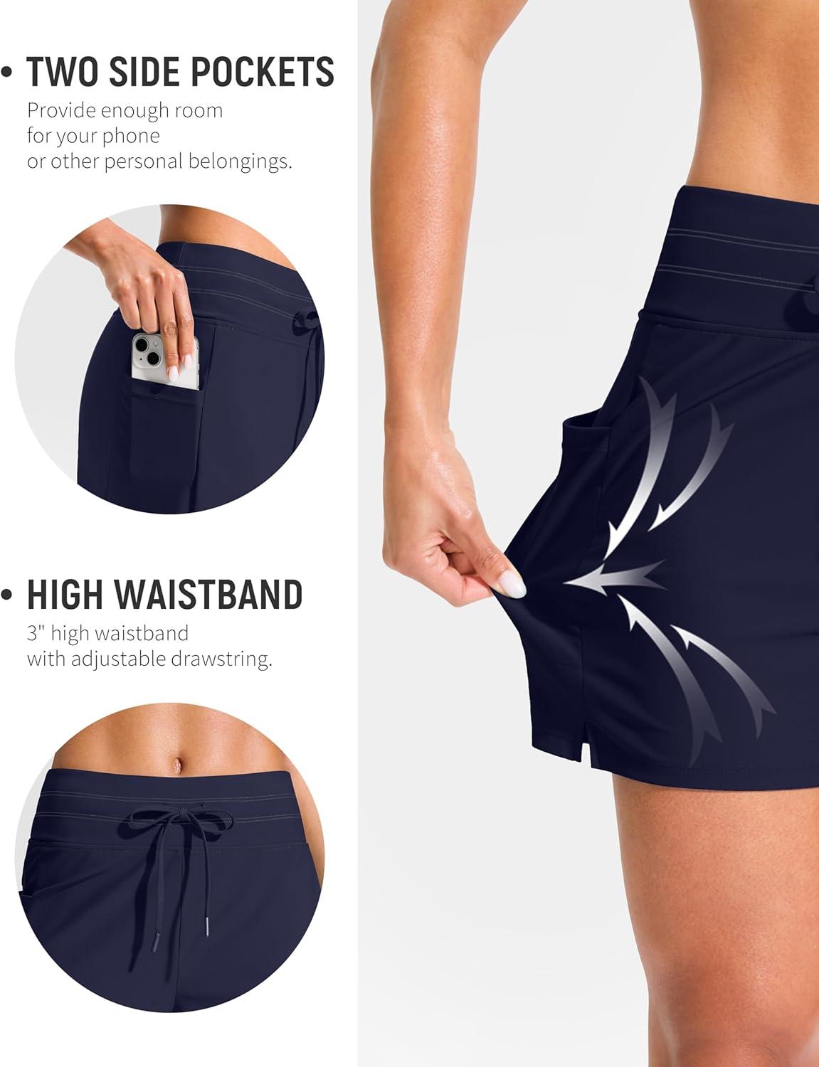 imageG Gradual Womens 4 High Waisted Swim Board Shorts with Pockets Quick Dry Swimming Swimsuit Bathing Suit Bottoms for WomenNavy